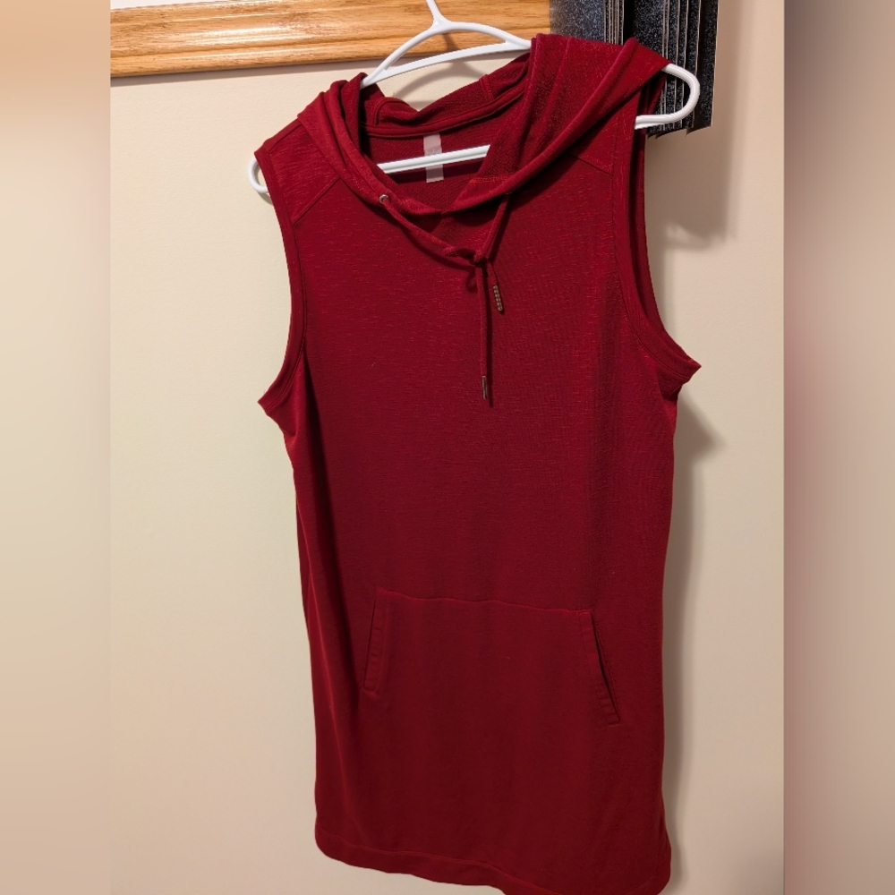 Sleeveless Red Hoodie Tunic